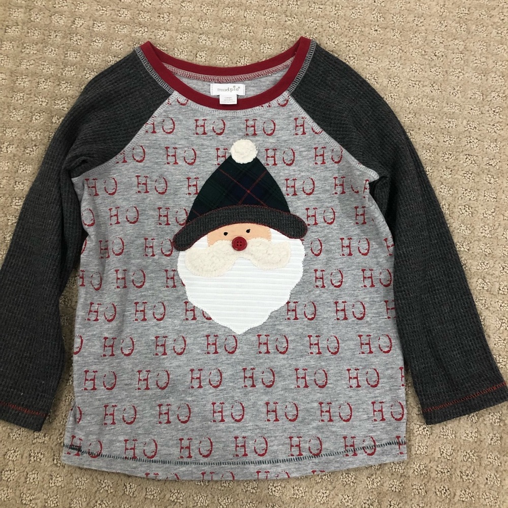 Mud Pie Santa w/ Plaid Hat Long Sleeve Tee